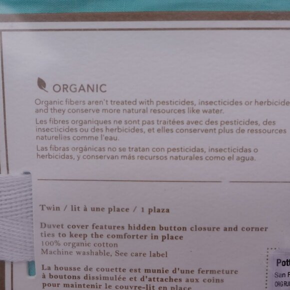 NWT Pottery Barn Teen Ruched Diamond Organic Duvet Cover Twin Size Aqua Green - Picture 5 of 7